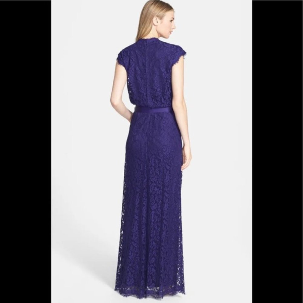 Tadashi Shoji Royal Purple Lace Special Occasion Gown Formal Dress Size 4 - Picture 2 of 12